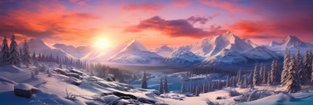 rocky mountain range in winter with high peaks with snow and iceの素材