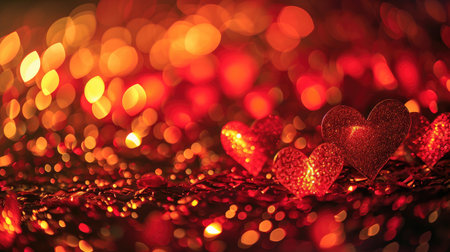 Valentine day hearts red background with glossy red floating heart designの素材