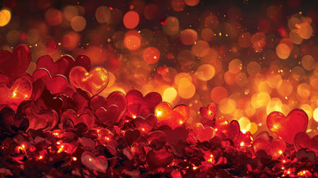 Valentine day hearts red background with glossy red floating heart designの素材