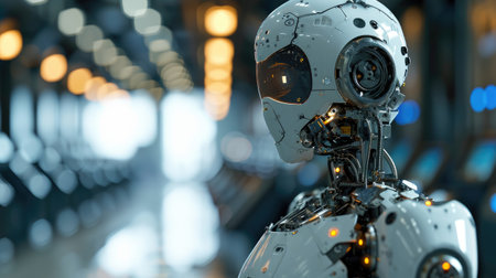 portrait of robot human cyborg ai in factory production lineの素材