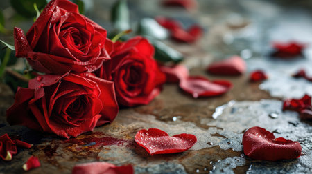 background of hearts and roses glossy desing for valentine's day cardの素材
