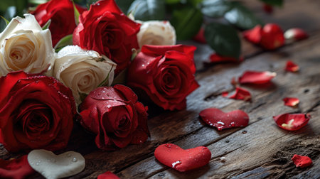 background of hearts and roses glossy desing for valentine's day cardの素材