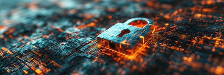 privacy protection banner with padlock on circuit board software web security conceptの素材