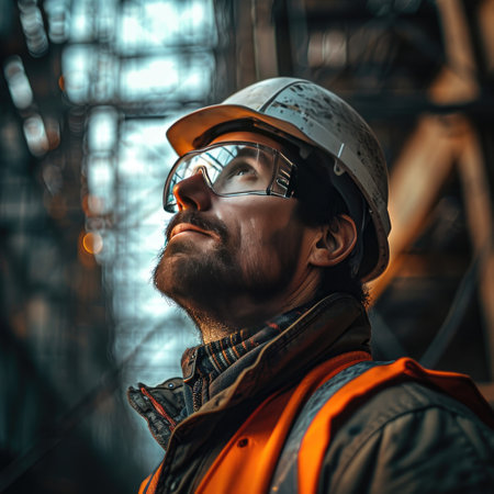 civil engineer constructor portrait on building site wearing hardhatの素材