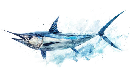 portrait of blue marlin fish isolated on white swordfishの素材