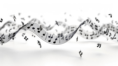 song line with music notes background isolated on whiteの素材