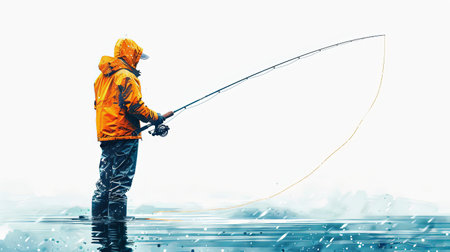 Silhouette of man holding rod and line fishing graphic illustration design isolated.の素材