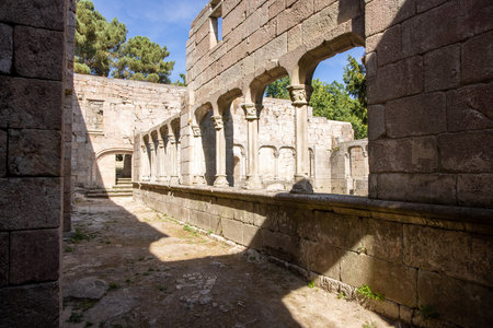 The intricate designs and stonework of these ancient structures tell a story of craftsmanship and history, enhanced by the gentle interplay of light and shadow.の写真素材