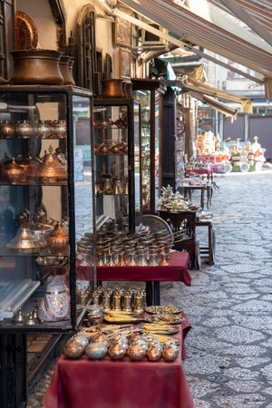 A vibrant market scene filled with beautifully crafted artifacts on display, showcasing the rich cultural heritage and artistic expressions of the artisans.の写真素材