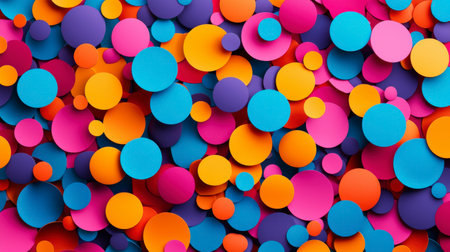 A lively background filled with colorful circles showcases bright hues of pink, purple, orange, and blue, perfect for creative projects and playful themes.の素材