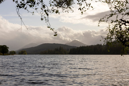A lake with a cloudy sky in the background. The sky is overcast and the water is calm