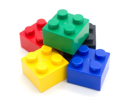 Plastic building blocks isolated on white backgroundの写真素材