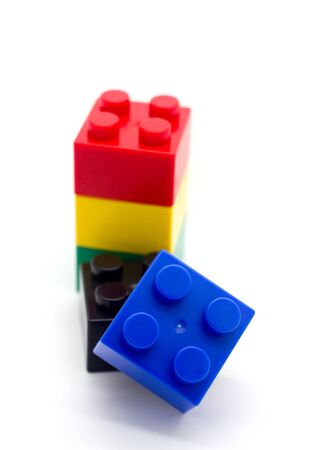Plastic building blocks on white backgroundの写真素材