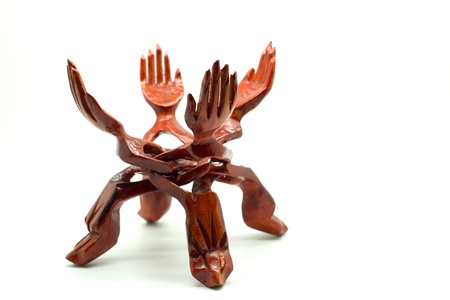 Wooden hand isolated on a white backgroundの写真素材