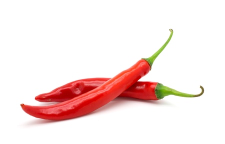 Hot red chili or chilli pepper isolated on white background.の写真素材