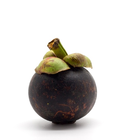 Mangosteen isolated on white backgroundの写真素材