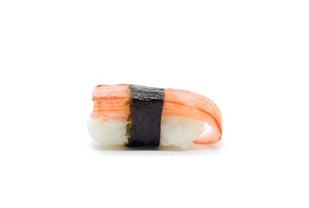 Crab stick Nigiri Sushi isolated on white.の写真素材
