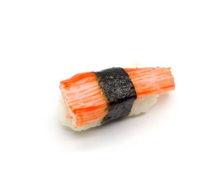 Crab stick Nigiri Sushi isolated on white.の写真素材