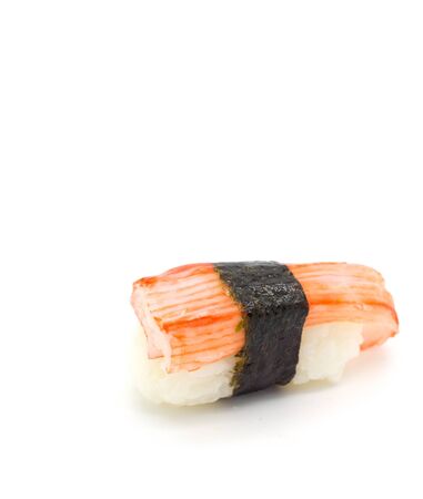 Crab stick Nigiri Sushi isolated on white.の写真素材