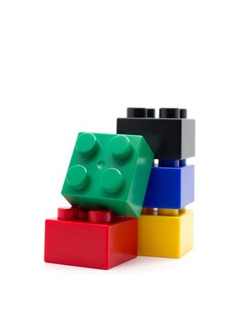 Plastic building blocks on white backgroundの写真素材
