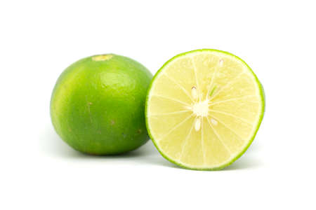 Green lemon fruit on isolated white 