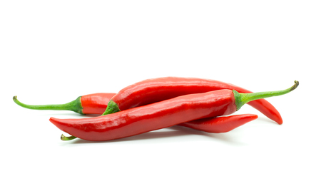 Hot red chili or chilli pepper isolated on white background.の写真素材