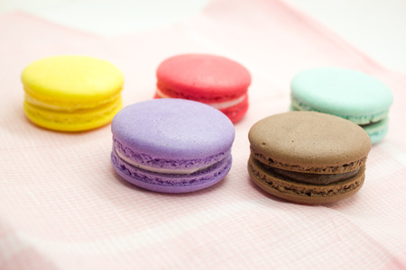 A french sweet delicacy, macaroons variety closeup.の写真素材