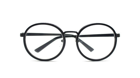 Photo of black nerd glasses isolated on whiteの写真素材