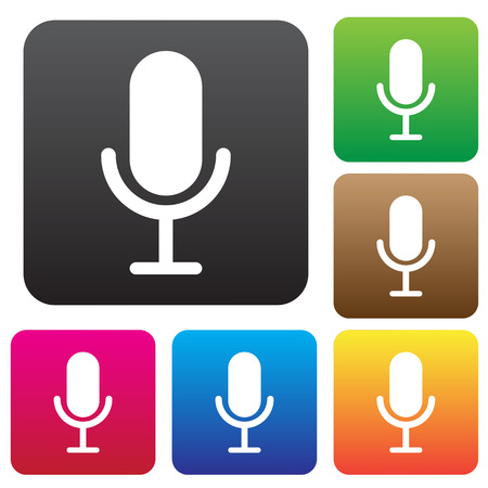 Microphone icon. Speaker symbol. Live music sign. Rounded squares  buttons.のイラスト素材