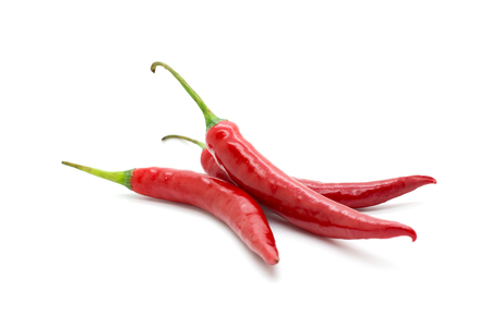 Hot red chili or chilli pepper isolated on white background.の写真素材