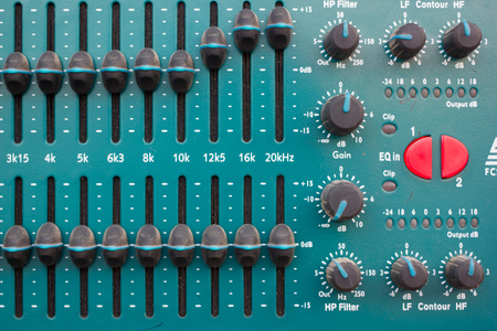 Detail of a concert mixer, mixer to control the volume and music, exploration and entertainment.の写真素材