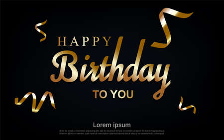 Happy Birthday gold letter with gold ribbon.のイラスト素材