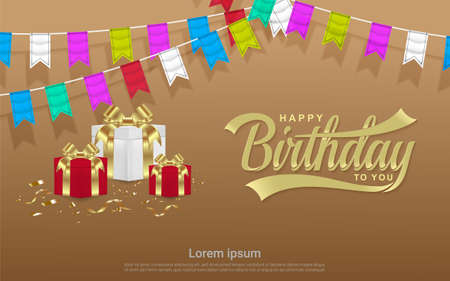 Happy birthday celebration with colorful flag background.のイラスト素材