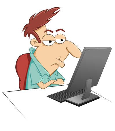 someone is waiting nervously sitting at his computerの写真素材