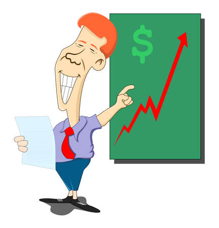 happy businessman pointing to a chart showing rising profitsの写真素材