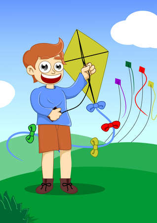 illustration of a kid playing kiteの写真素材