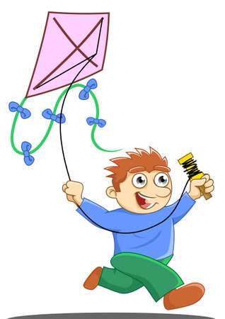 illustration of boy playing kiteの写真素材