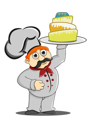 illustration of chef bring a cakeの写真素材
