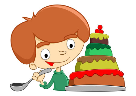 illustration of a child eating cakeの写真素材