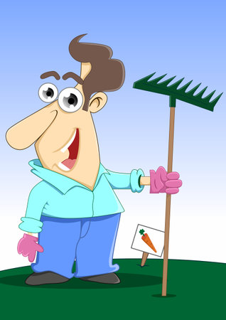 illustration of a man who was gardeningの写真素材