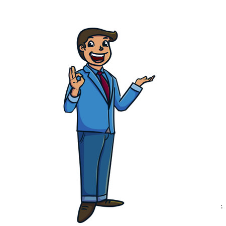 illustration of Male in bussines suit showing OK gestureの写真素材