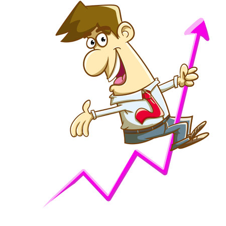 illustration of Happy Salesman Riding an Arrow on a Graphの写真素材