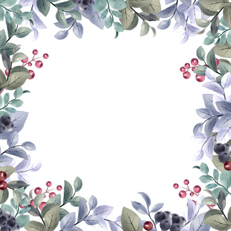 Watercolor frame with berries and leaves on a white background. Vector illustration.のイラスト素材