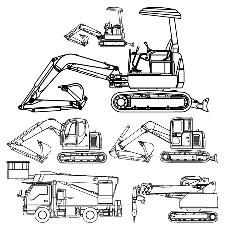 Excavator set lineのイラスト素材
