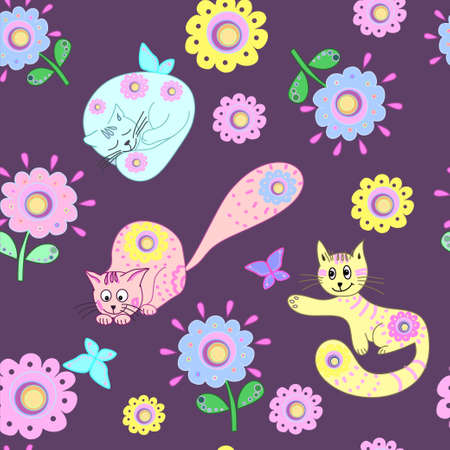 seamless background, kitten, playのイラスト素材