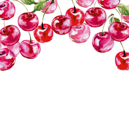 Watercolor cherry. Summer background. Vector illustrationのイラスト素材