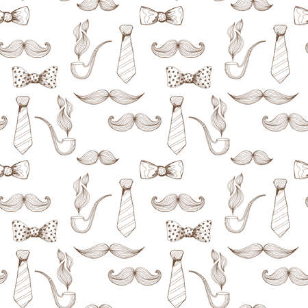 Fathers day background. Bow Tie and Moustache Seamless Pattern. Vector illustrationのイラスト素材