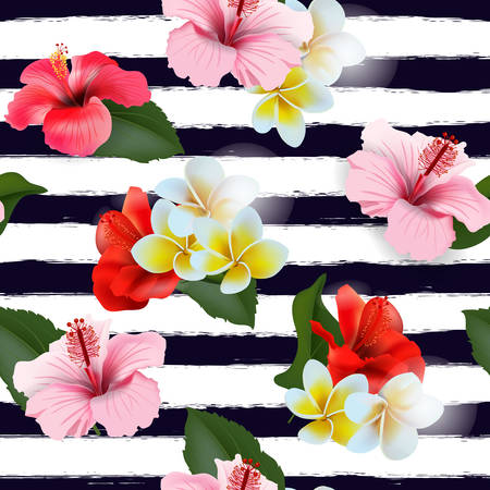 Seamless pattern with tropical flowers. Vector background.のイラスト素材