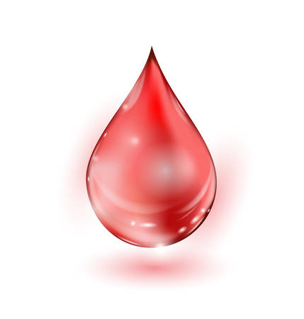 Realistic Glossy Drop of Blood Isolated on White Background. World Donation Day Sign or Symbol.のイラスト素材