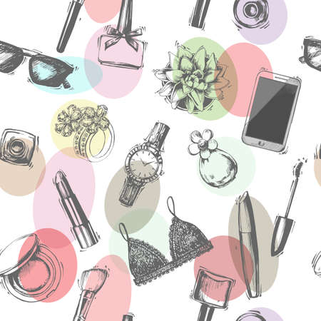 Vector hand drawn graphic fashion sketch flat shoes. Trend graphic contrasty glamour fashion seamless pattern. Isolated elementsのイラスト素材